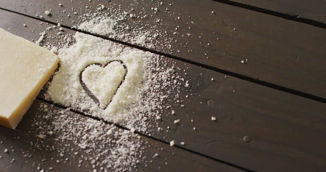 Heart Shaped Drawing in Flaky Cheese on Wooden Table - Free Images, Stock Photos and Pictures on Pikwizard.com