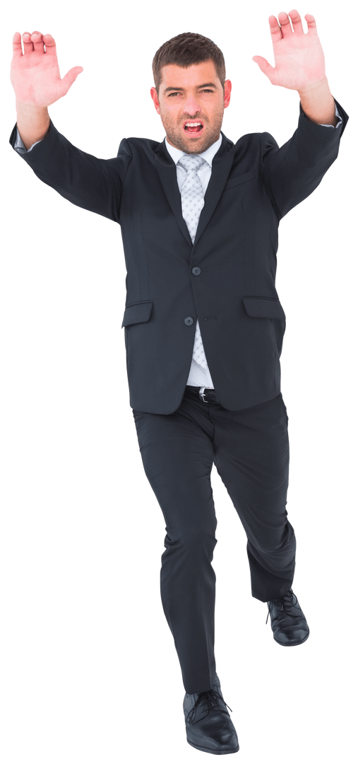 Businessman Raising Hands Reaching Forward Transparent Background