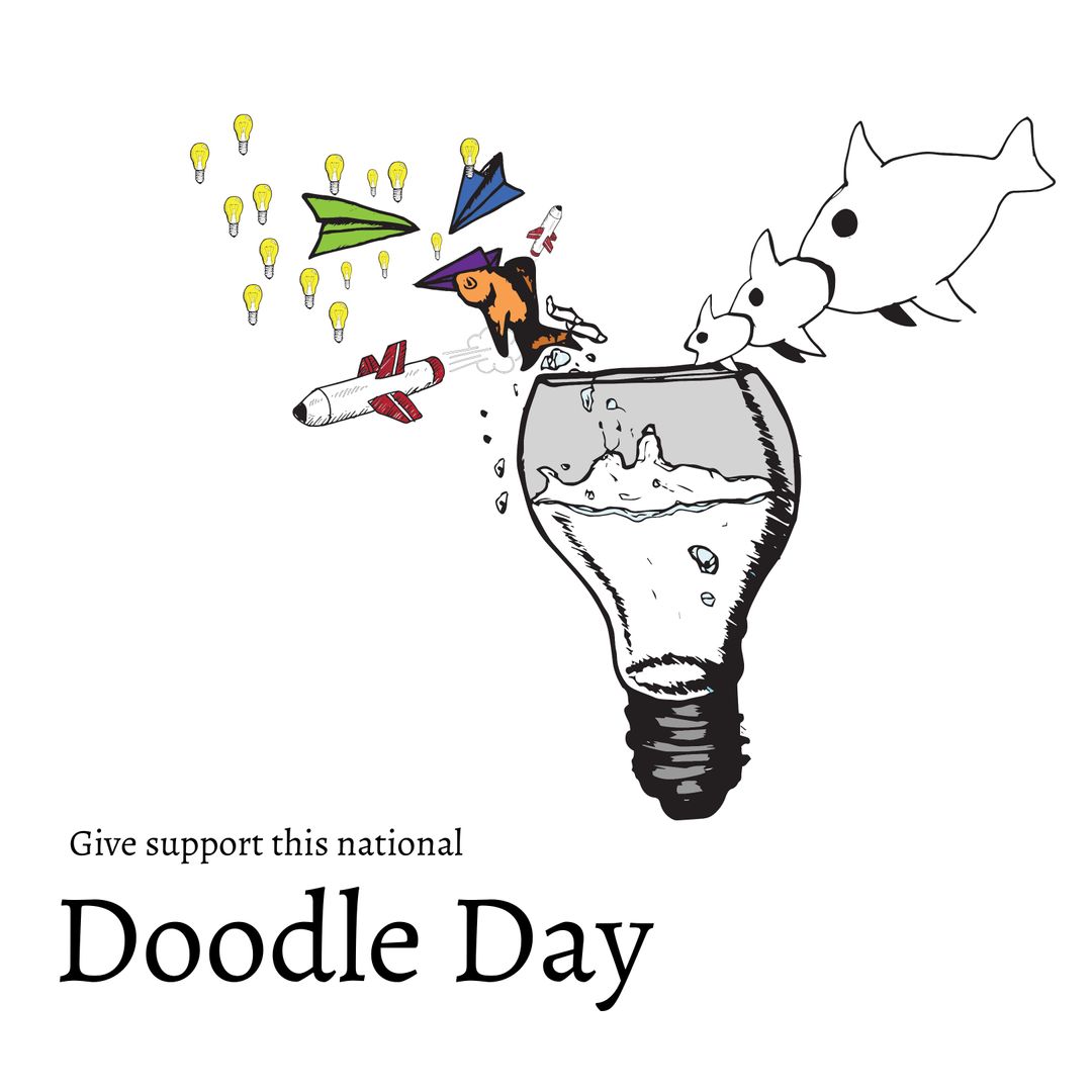 Creative Doodle Artwork with Fish and Light Bulb Illustrations