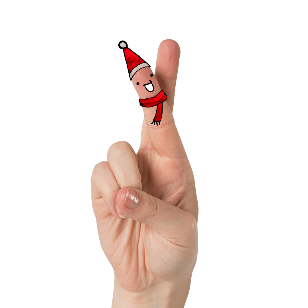 Festive Finger Puppet with Santa Hat on Transparent Background