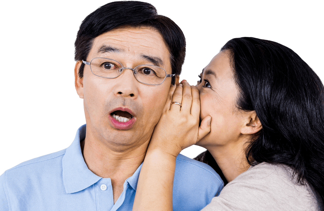 Woman Whispering Surprising Secret to Partner, Transparent Background