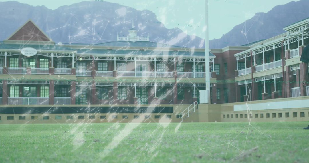 Historic Brick Building with Technological Network Overlay