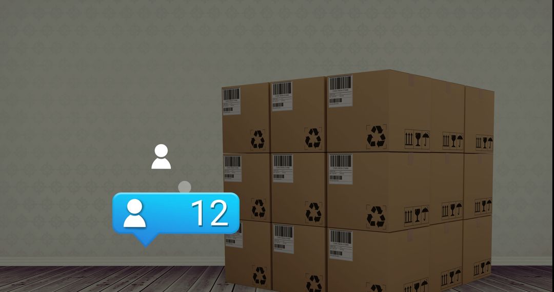 Social Media Notification Icons Over Stacked Cardboard Boxes