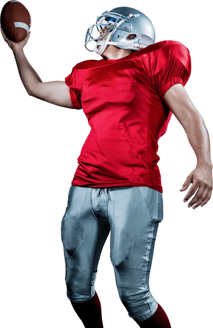 Transparent American Football Player in Red Jersey Holding Ball