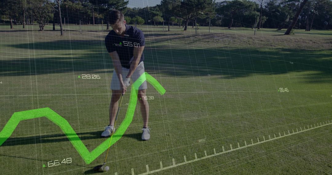 Digital Data Overlay on Golfer Analyzing Swing on Course