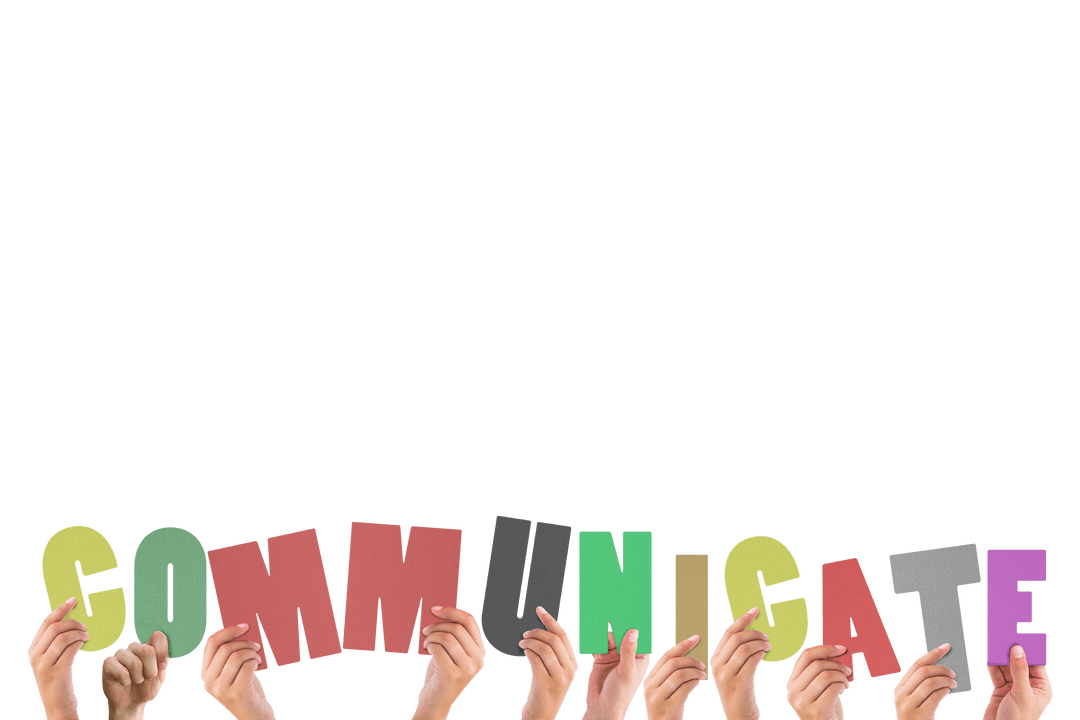 Hands Holding Letters Spelling Transparent 'Communicate'