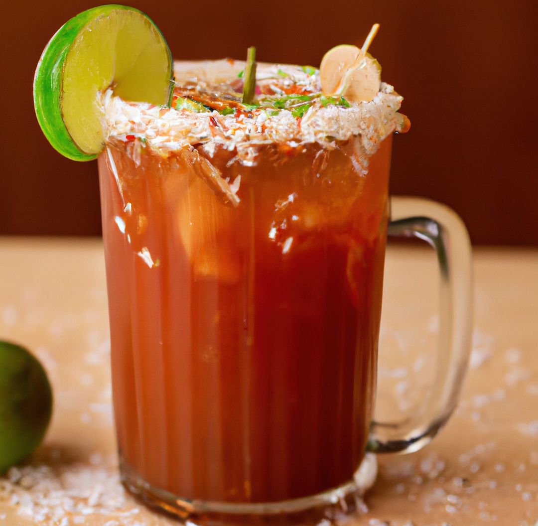 Image of close up of michelada drink in glass with sugar frosted edge and slice of lime - Free Images, Stock Photos and Pictures on Pikwizard.com