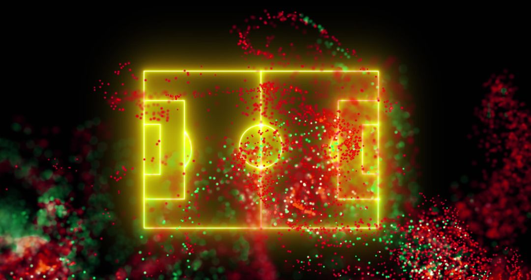 Neon Soccer Field with Digital Wave in Red and Green