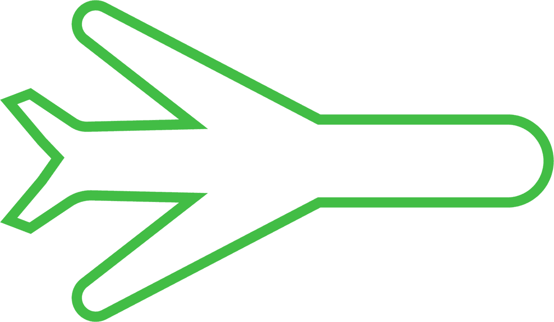 Green Outline Plane Icon on Transparent Background