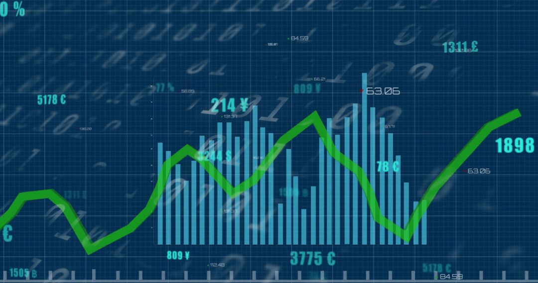 Futuristic financial graph with binary code overlay