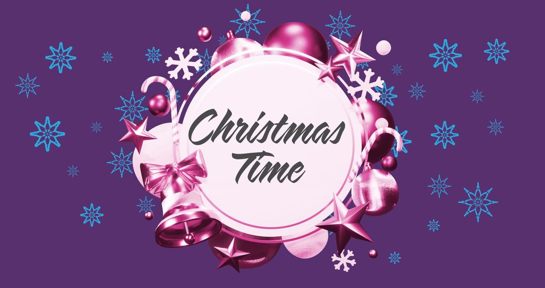 Magenta Christmas Decorations with Snowflake Background