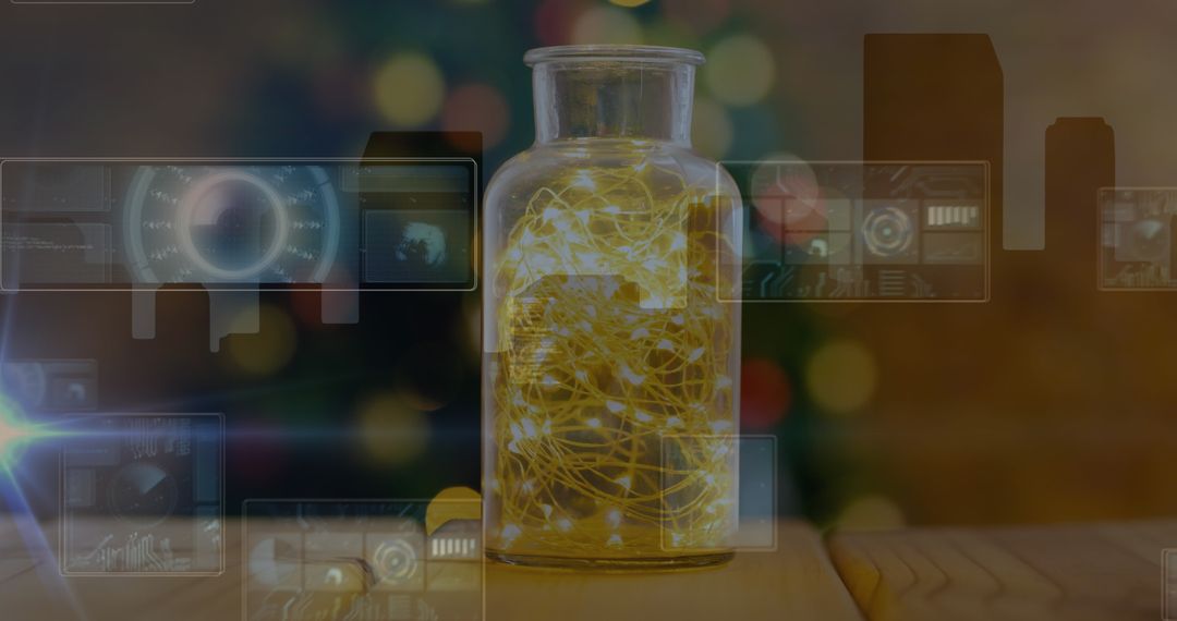 Glowing Fairy Lights in Jar Creating Cozy Ambiance on Wooden Table