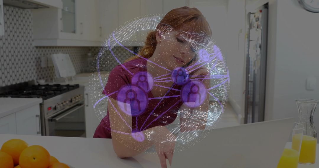 Virtual Remote Work Multitasking Woman Using Laptop at Home