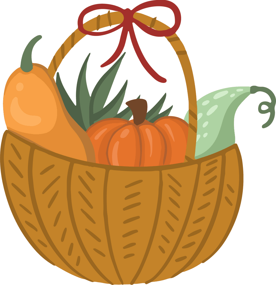 Harvest Basket with Pumpkin Gourds Transparent Background