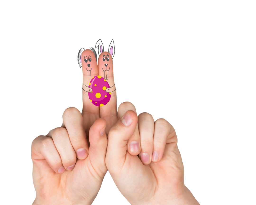 Transparent Easter Rabbits on Fingertips with Egg Illustration