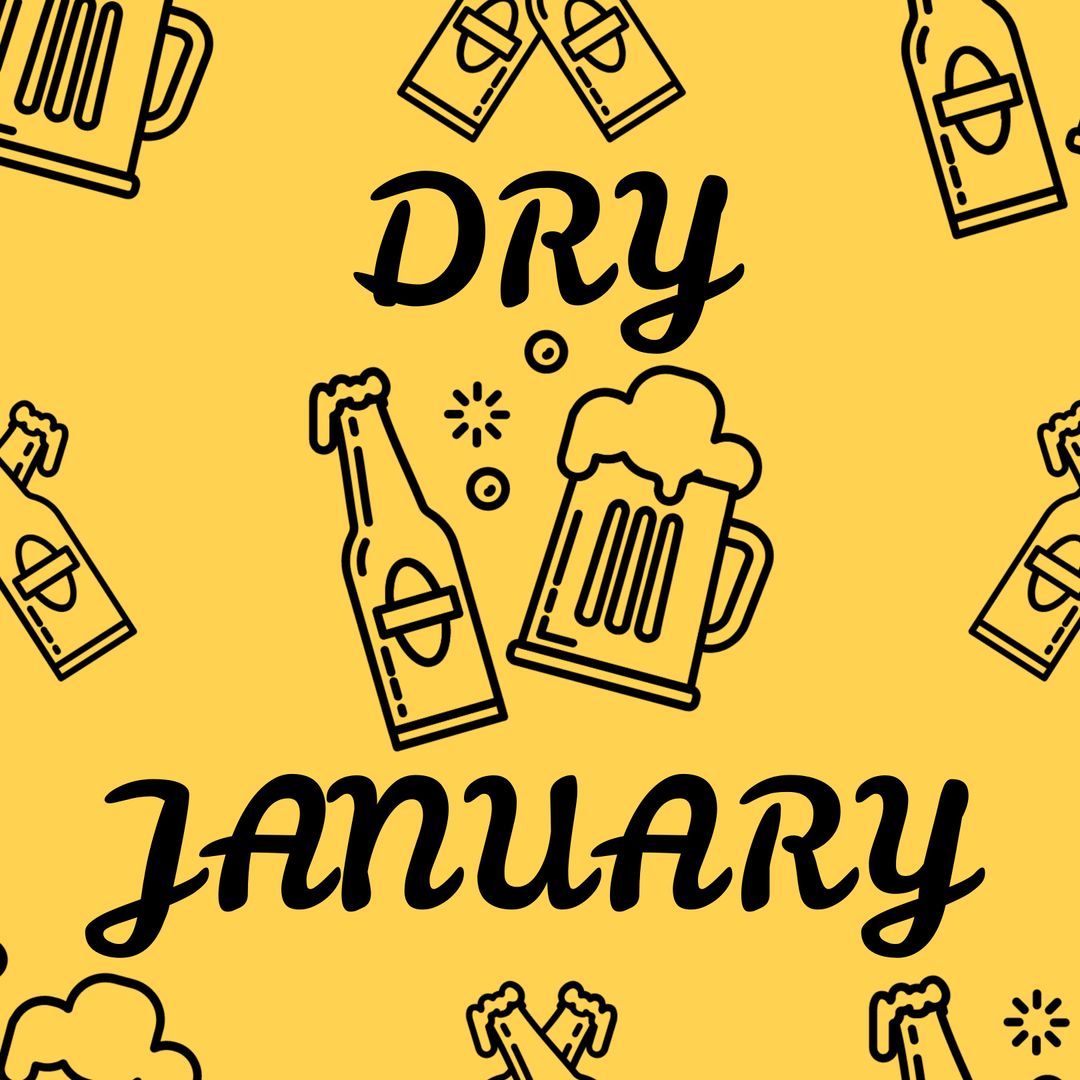 Dry January Awareness Poster with Beer Icon Graphics on Yellow