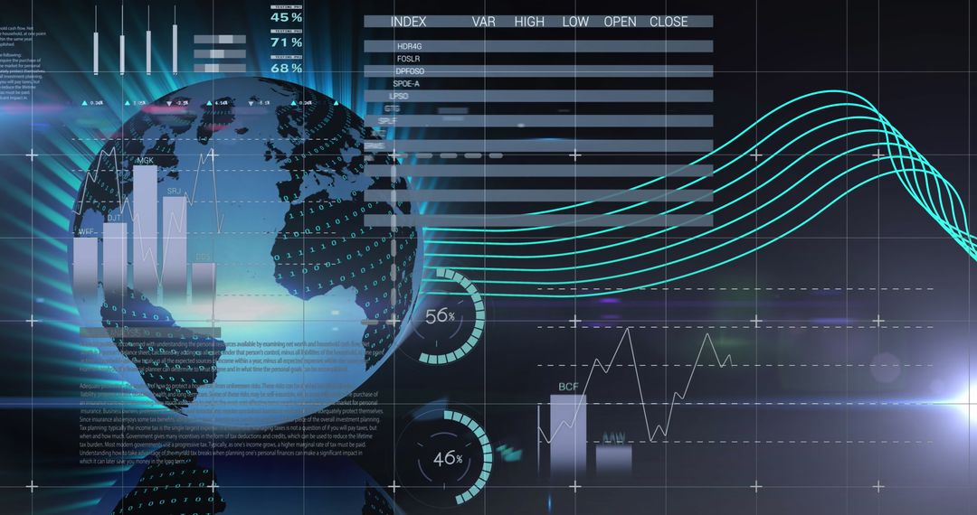 Futuristic Financial Data with Spinning Digital Globe