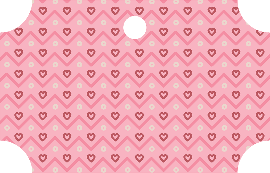 Pink Tag with Hearts and Zigzags on Transparent Background