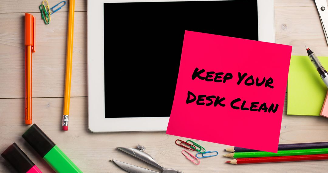 Organized Desk with Clean Workspace Message and Stationery Items