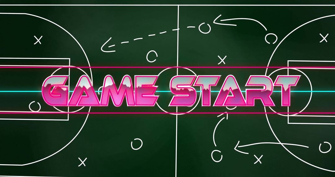 Neon 'Game Start' Text over Chalkboard Strategy Diagram