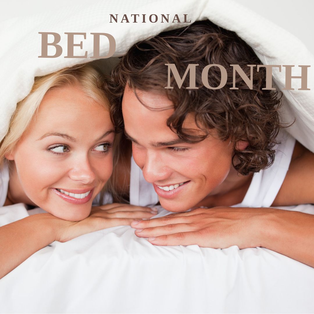 Cozy Couple Celebrating National Bed Month with Warm Smiles