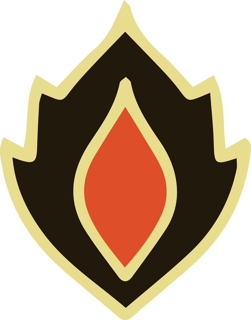 Modern Black Shield Emblem with Red-Orange Flame on Transparent Background