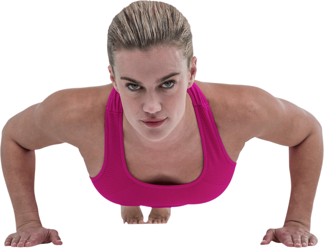 Athletic Woman in Transparent Background Doing Push-Ups
