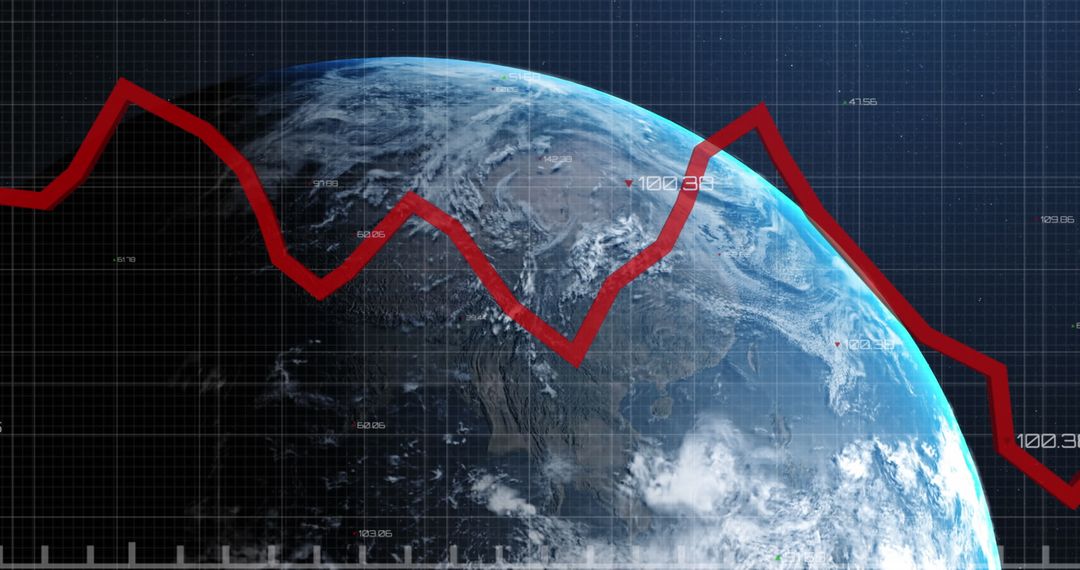 Global Financial Decline Concept with Earth and Red Graph Line