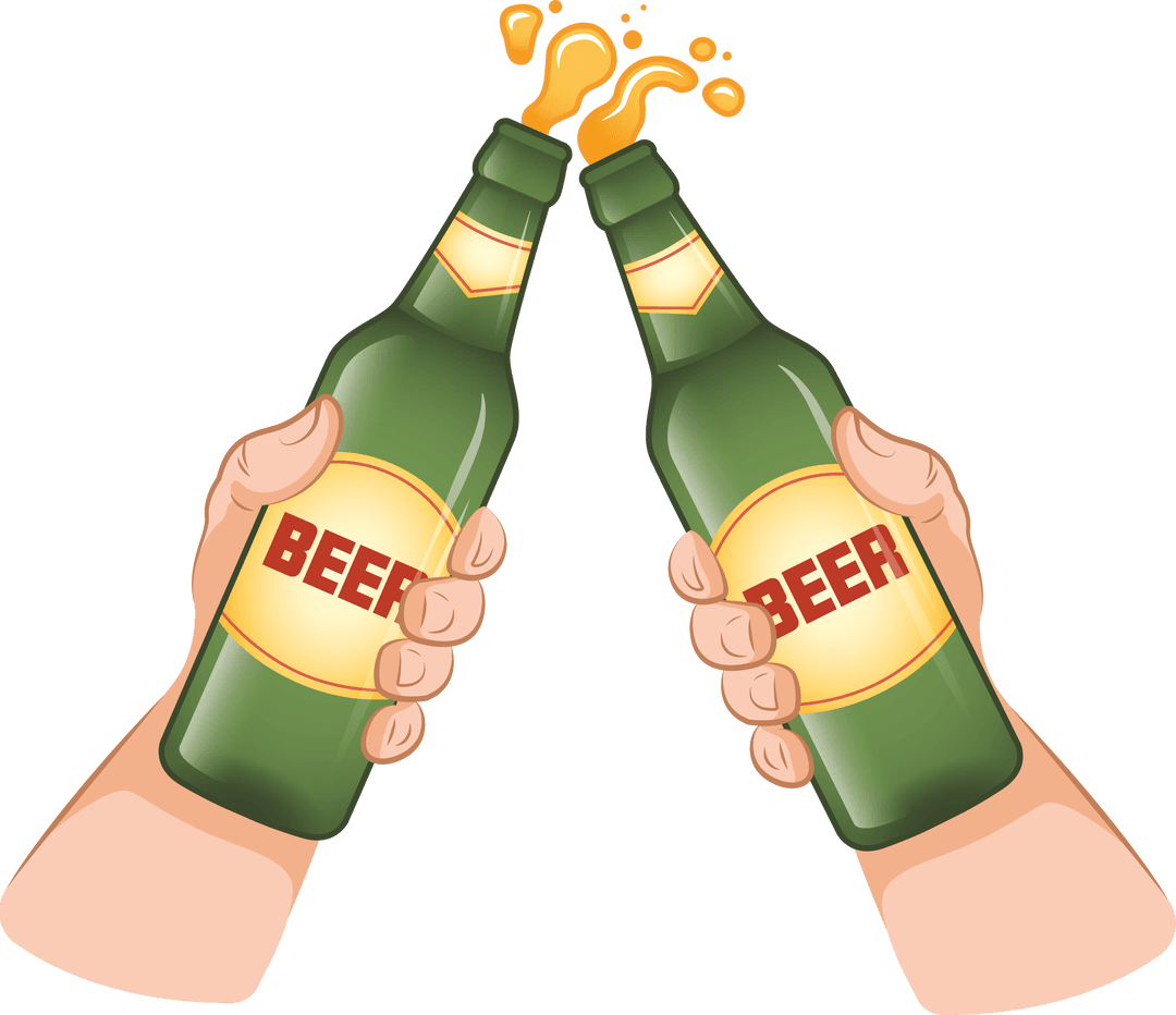 Celebration with Toasting Beer Bottles on Transparent Background
