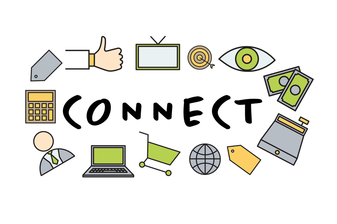 Digital Communication & Business Icons on Transparent Background