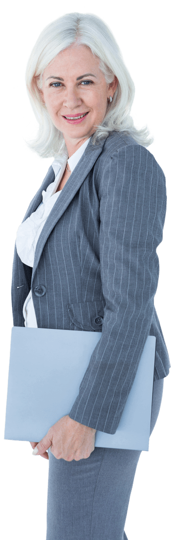 Smiling Senior Businesswoman Holding File Transparent Background