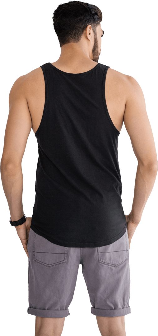 Transparent Image of Man in Tank Top and Shorts from Behind
