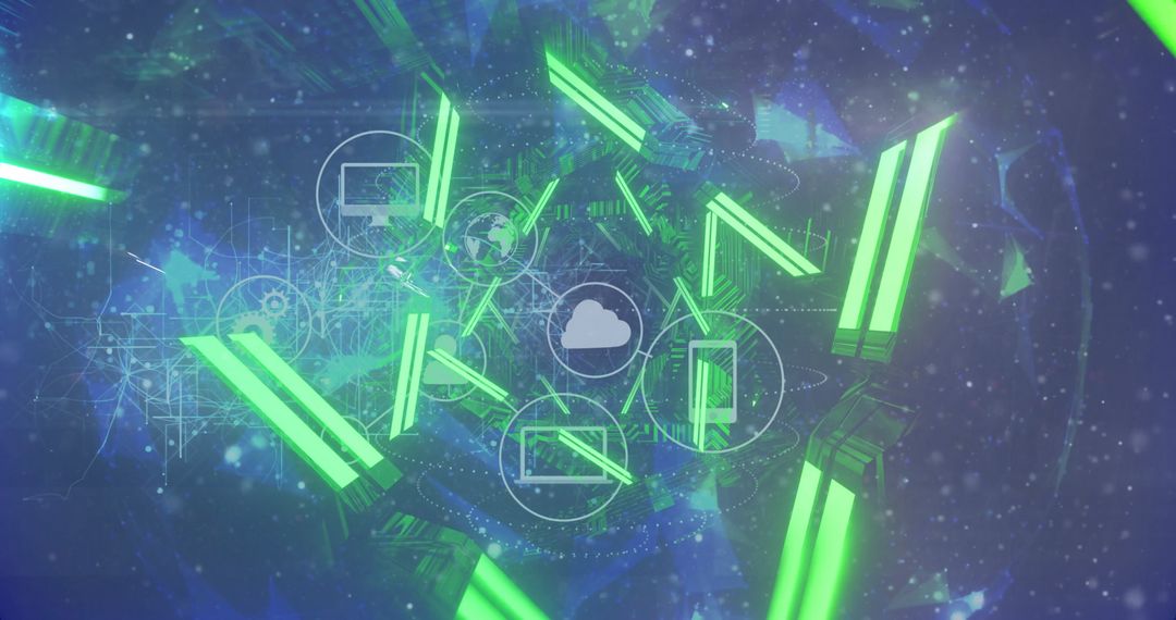 Futuristic Cloud Computing with Digital Globe and Device Icons