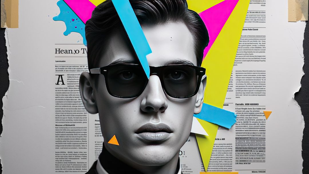 Guy with Sunglasses and Graphic Elements in Stylish Composition