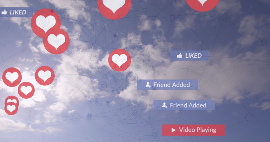 Social Media Networking Icons Over Clouds Conceptual Background