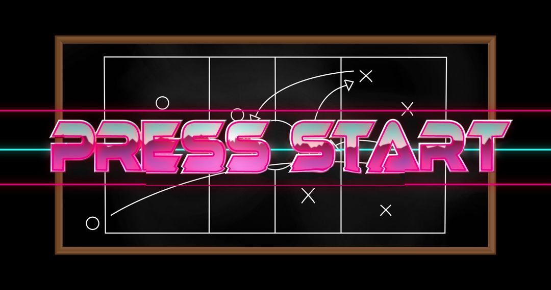 Retro Game Plan Tactics with Vibrant Press Start Text Overlay