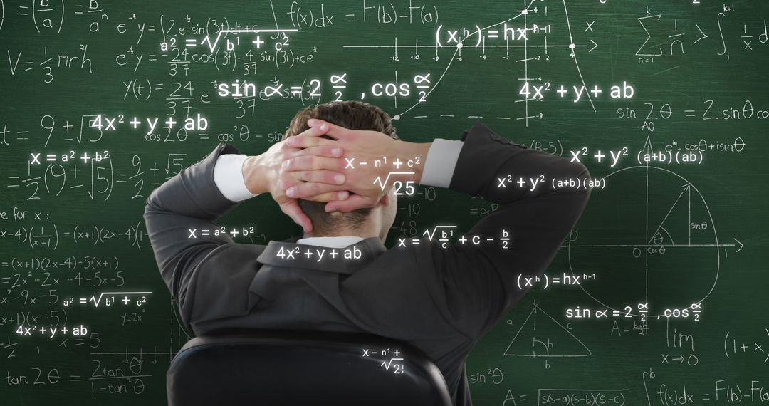 Businessman Analyzing Complex Mathematical Equations