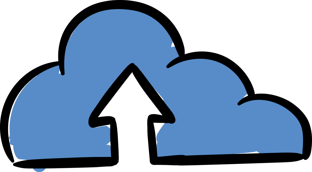 Transparent Blue Cloud with Upward Arrow Symbolizing Data Transfer
