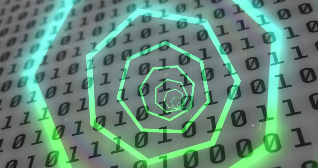 Digital Tunnel of Binary Code with Neon Light Effects