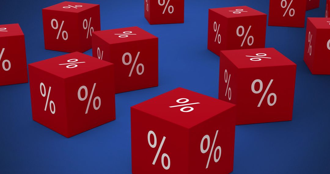Floating Red Discount Cubes on Blue Background