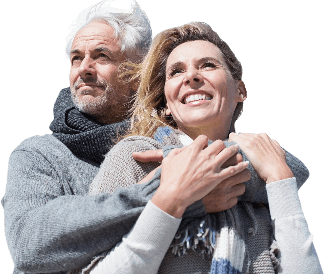 Happy Senior Couple Embracing with Smiles in Transparent Background