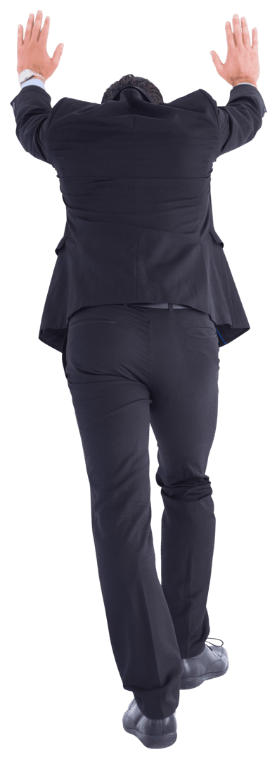 Back View of Businessman Pushing Transparent Space