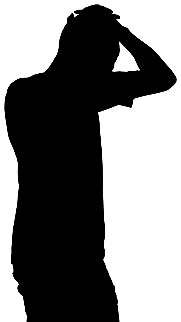 Troubled Man Holding Head Silhouette on Transparent Background