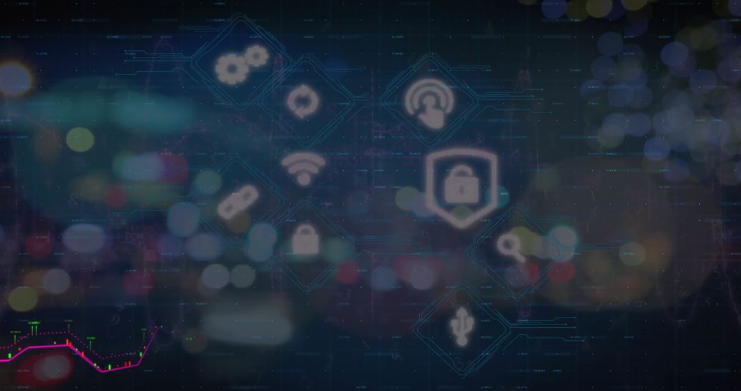 Digital Security Symbols On Dark Abstract Background