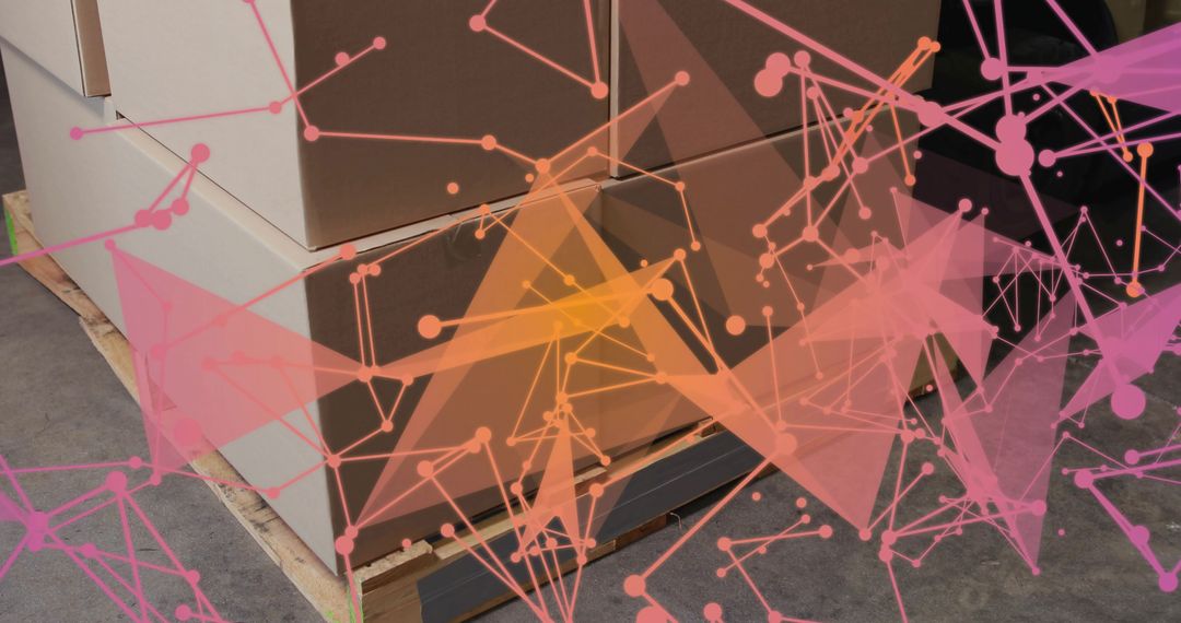 Cardboard Boxes Stacking on Pallet Warehouse Floor with Abstract Mesh Network Overlay