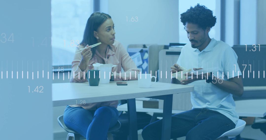Office Colleagues Sharing Lunch Break with Takeout and Conversation