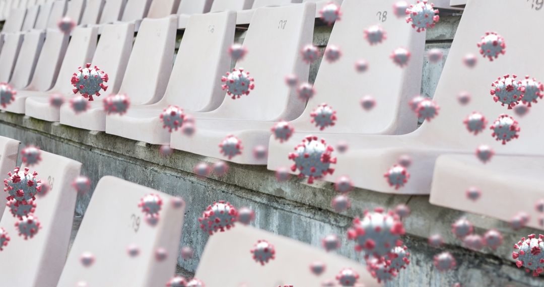 Coronavirus Cells Floating Over Empty Stadium Seats
