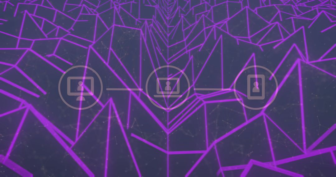 Futuristic Digital Network with Purple Grid Lines and Icons