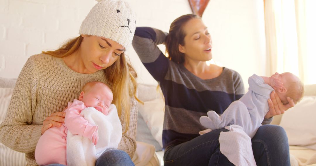 Two women caring for newborns at home - Free Images, Stock Photos and Pictures on Pikwizard.com