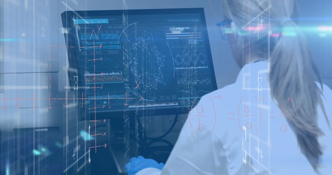 Caucasian Scientist Analyzing Data on Computer Monitor